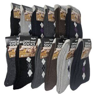 Men Winter Socks Lamb Wool Warm Heavy Duty Crew, Size 10-13 Holiday 12-Pack